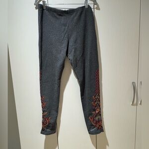 Johnny Was Gray Leggings with Colorful Embroidery